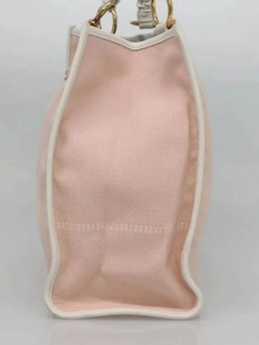Salvatore Ferragamo Gancini Tote Bag Canvas Leather Pink White gold Auth EC754
